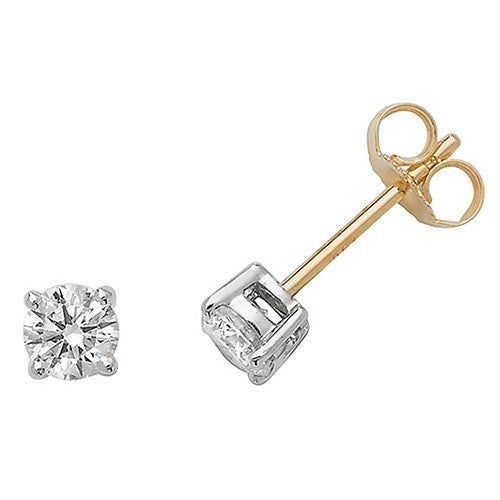 Natural Diamond Stud Solitaire Earrings 18ct 2 Tone Gold Hallmarked British Made