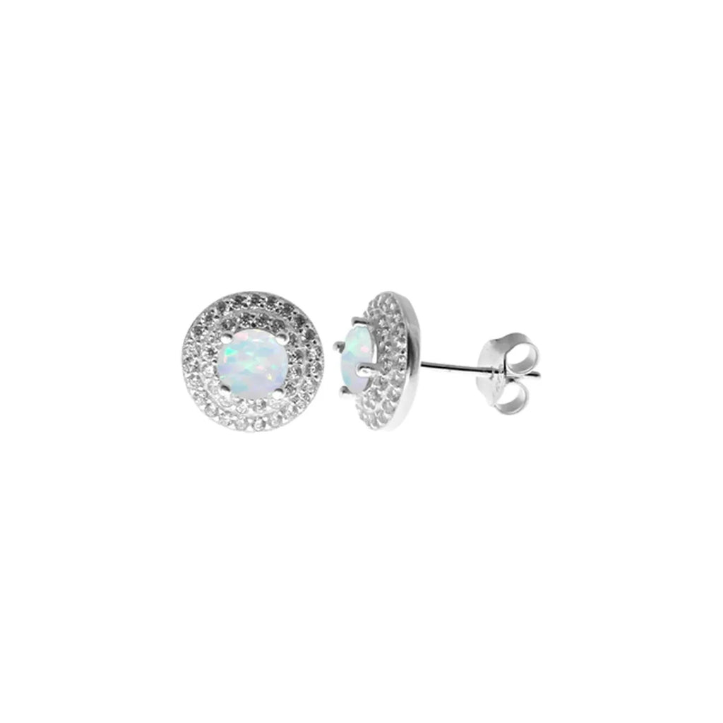 Natural White Opal Halo Stud Earrings Sterling Silver 925 Hallmarked Brand New