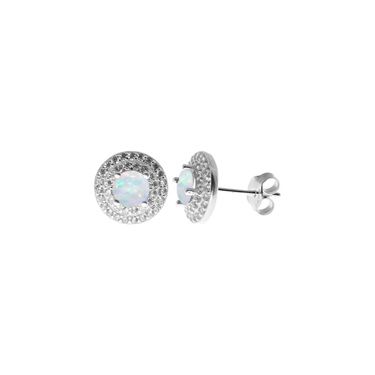Natural White Opal Halo Stud Earrings Sterling Silver 925 Hallmarked Brand New