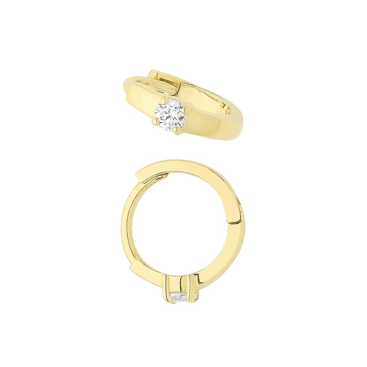 9ct Yellow Gold 1 Stone Hoop Earrings British Made 375 Hallmark Brand New Boxed