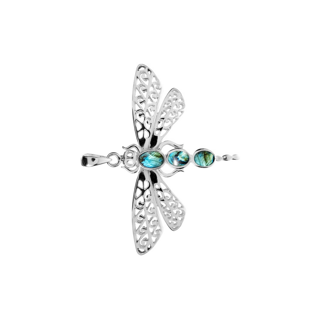 Labradorite Dragonfly Pendant Sterling Silver 925 Hallmarked All Chain Lengths
