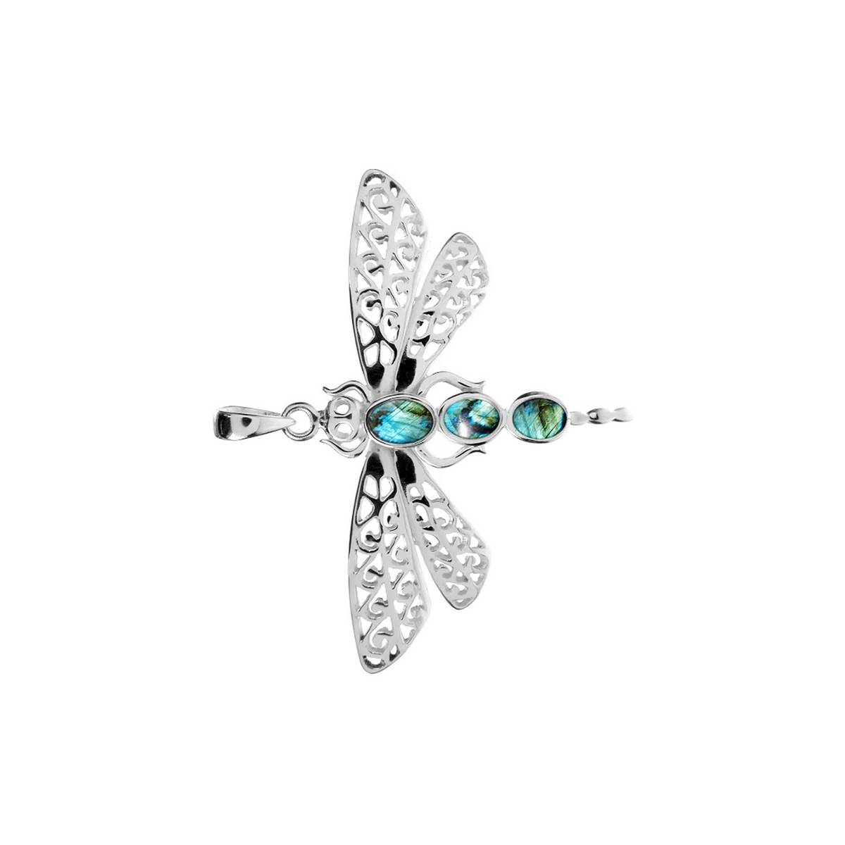 Labradorite Dragonfly Pendant Sterling Silver 925 Hallmarked All Chain Lengths