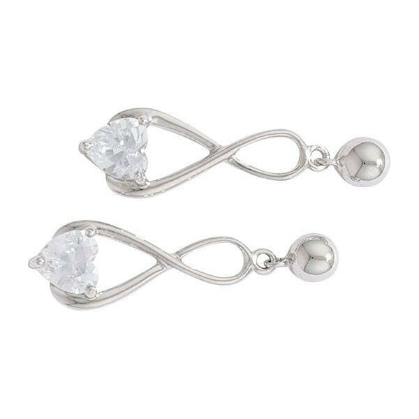9ct White Gold Infinity Drop Earrings Diamond Heart Solitaire Drops 375 Hallmark