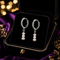 3 Natural Pearl Drop Hoop Earrings Sterling Silver 925 Hallmark Brand New Boxed