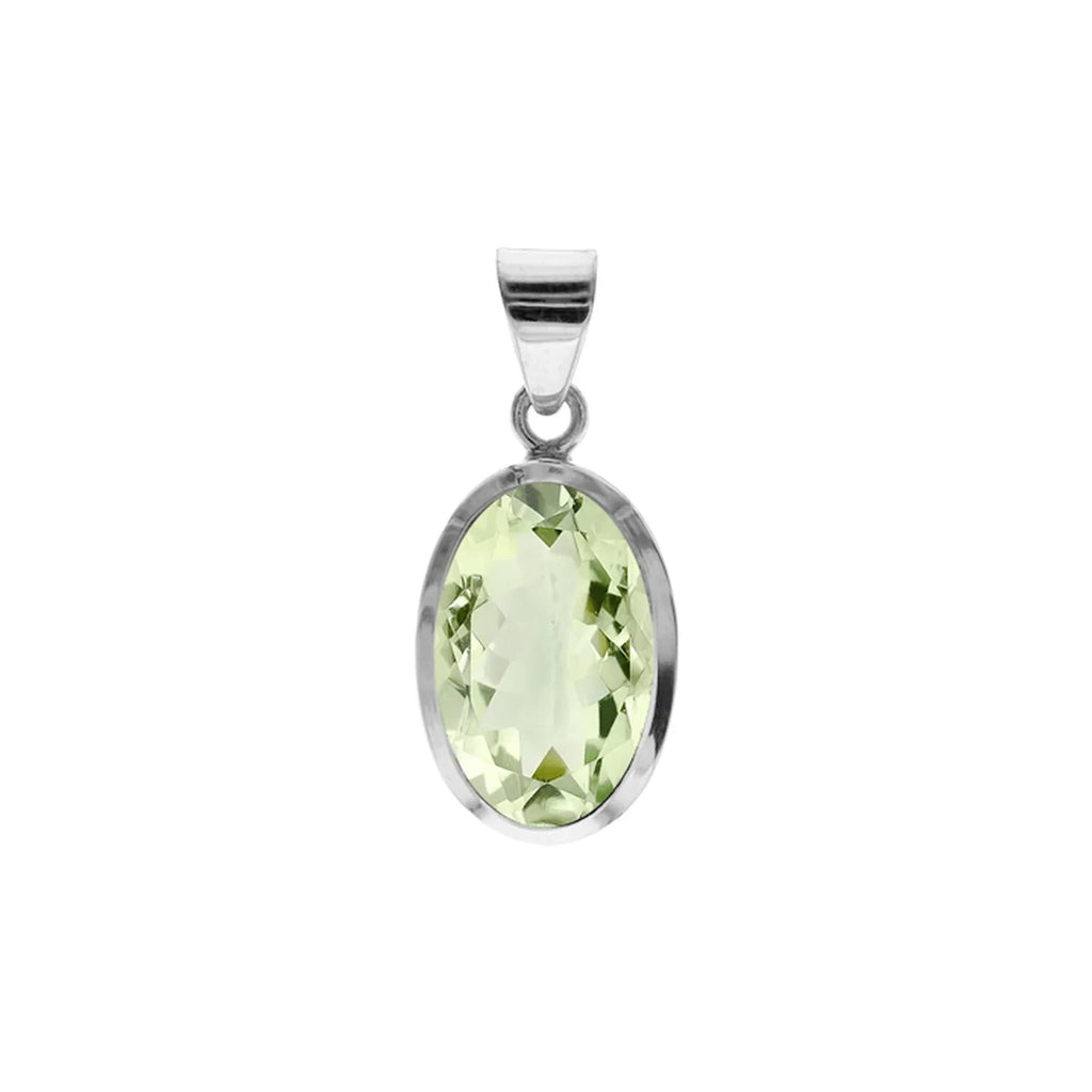 Oval Green Amethyst Pendant Sterling Silver 925 Hallmarked All Chain Lengths