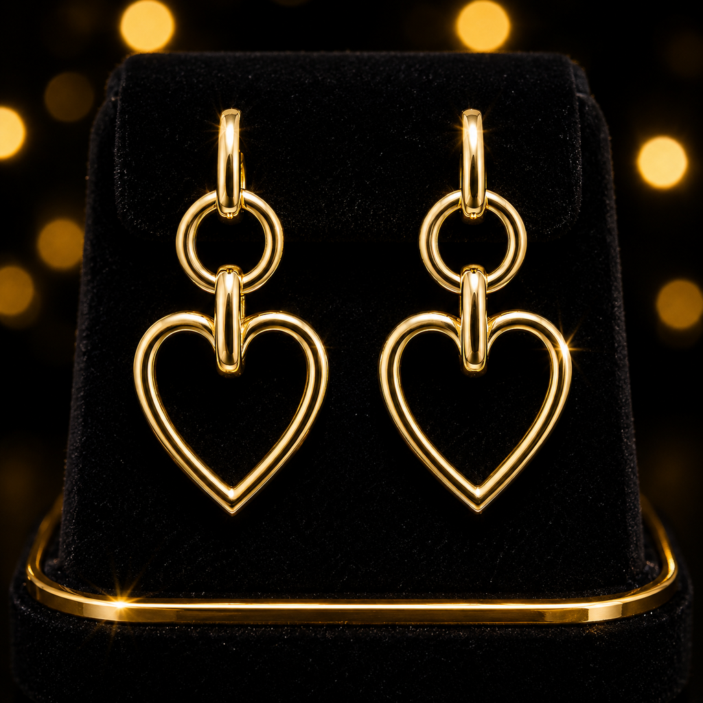 Open Heart Drop Earrings 9ct Yellow Gold Plated Hallmarked Brand New Boxed
