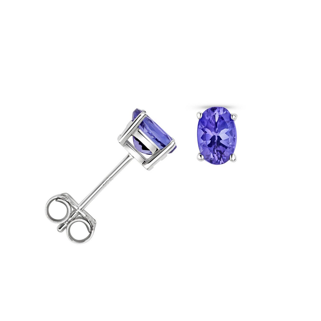 Oval Tanzanite Earrings 9ct White Gold 375 Hallmarked New Boxed British Made