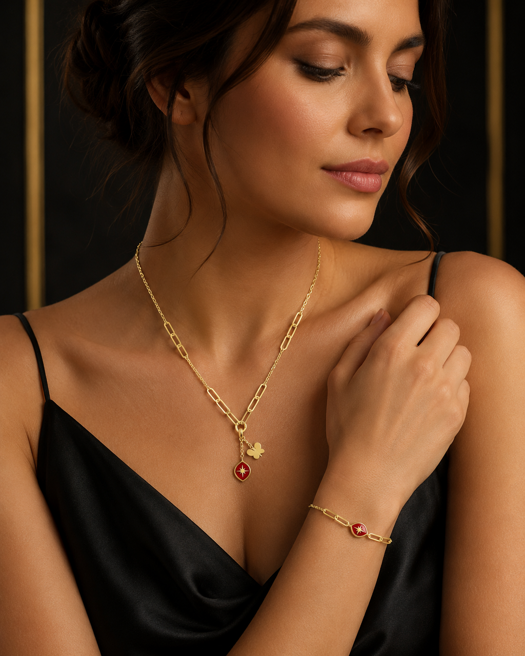 North Star Necklace and Bracelet Set 9ct Yellow Gold 375 Hallmarked Brand New