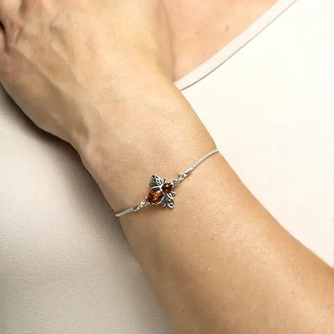 Amber Bumble Bee Bracelet Solid Sterling Silver 925 Hallmarked British Made