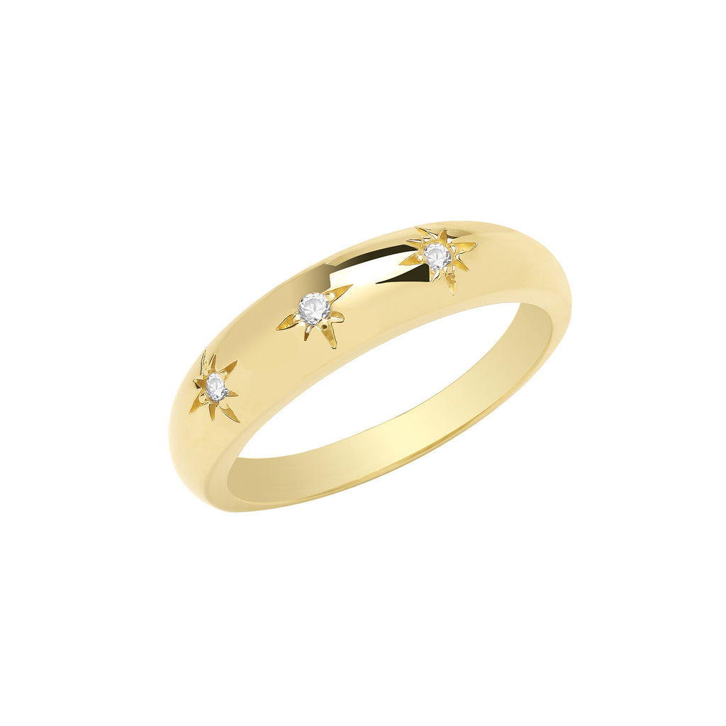 3 Star Dome Ring 9ct Yellow Gold Hallmarked Sizes J - Q British Made