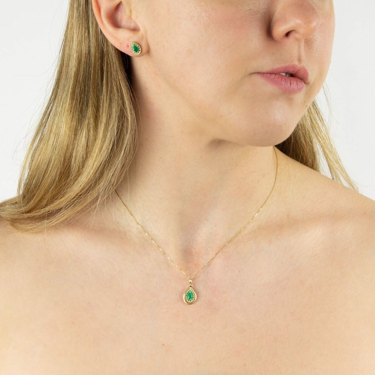 Emerald Teardrop Stud Earrings 9ct Yellow Gold 375 Hallmarked British Made