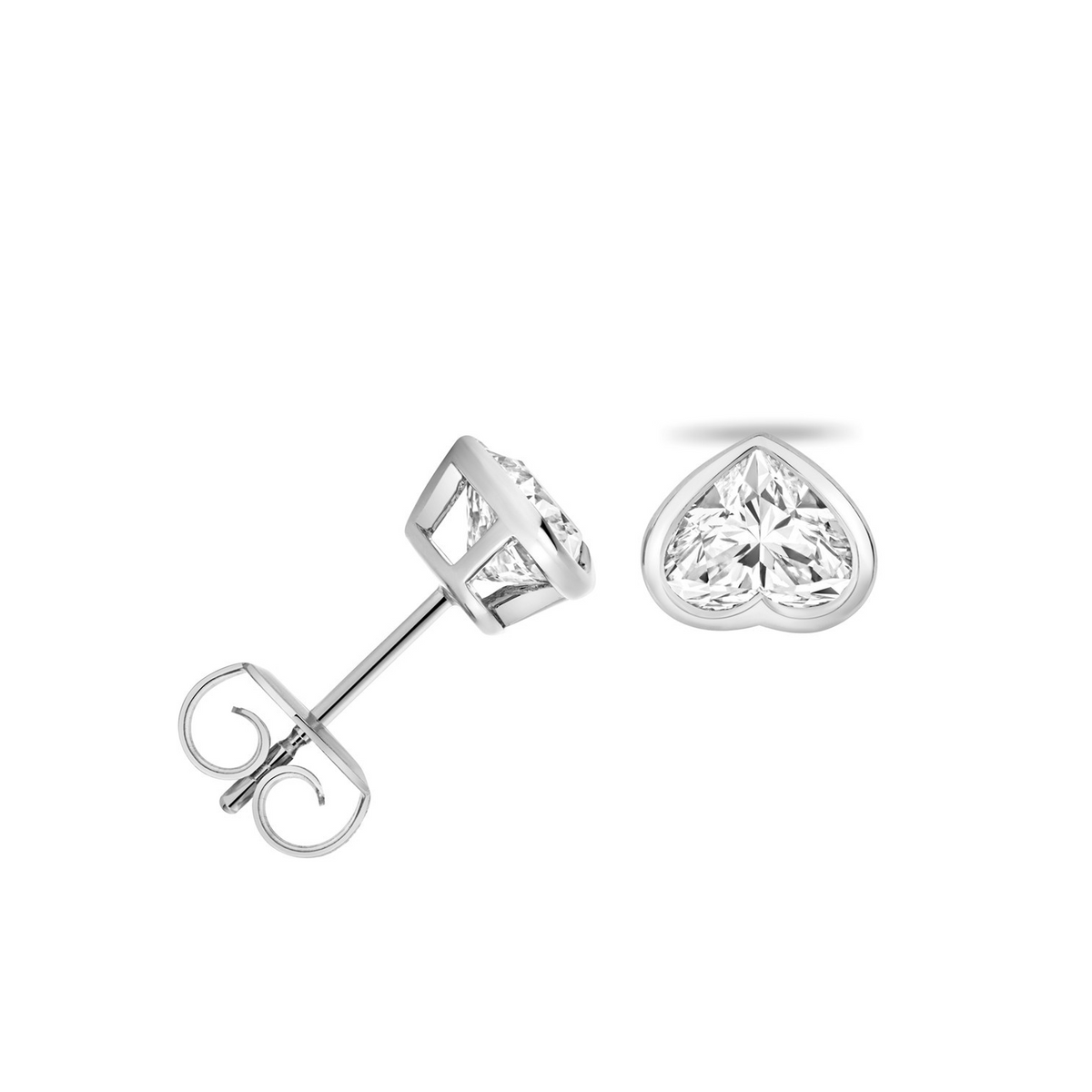 1 Lab Grown Diamond Heart Stud Earrings 18ct White Gold Hallmarked British Made