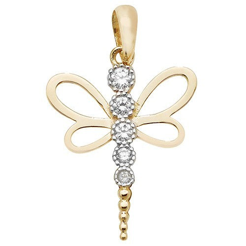 Dragonfly 9ct 2 Tone Gold Pendant 375 Hallmark British Made All Chain Lengths