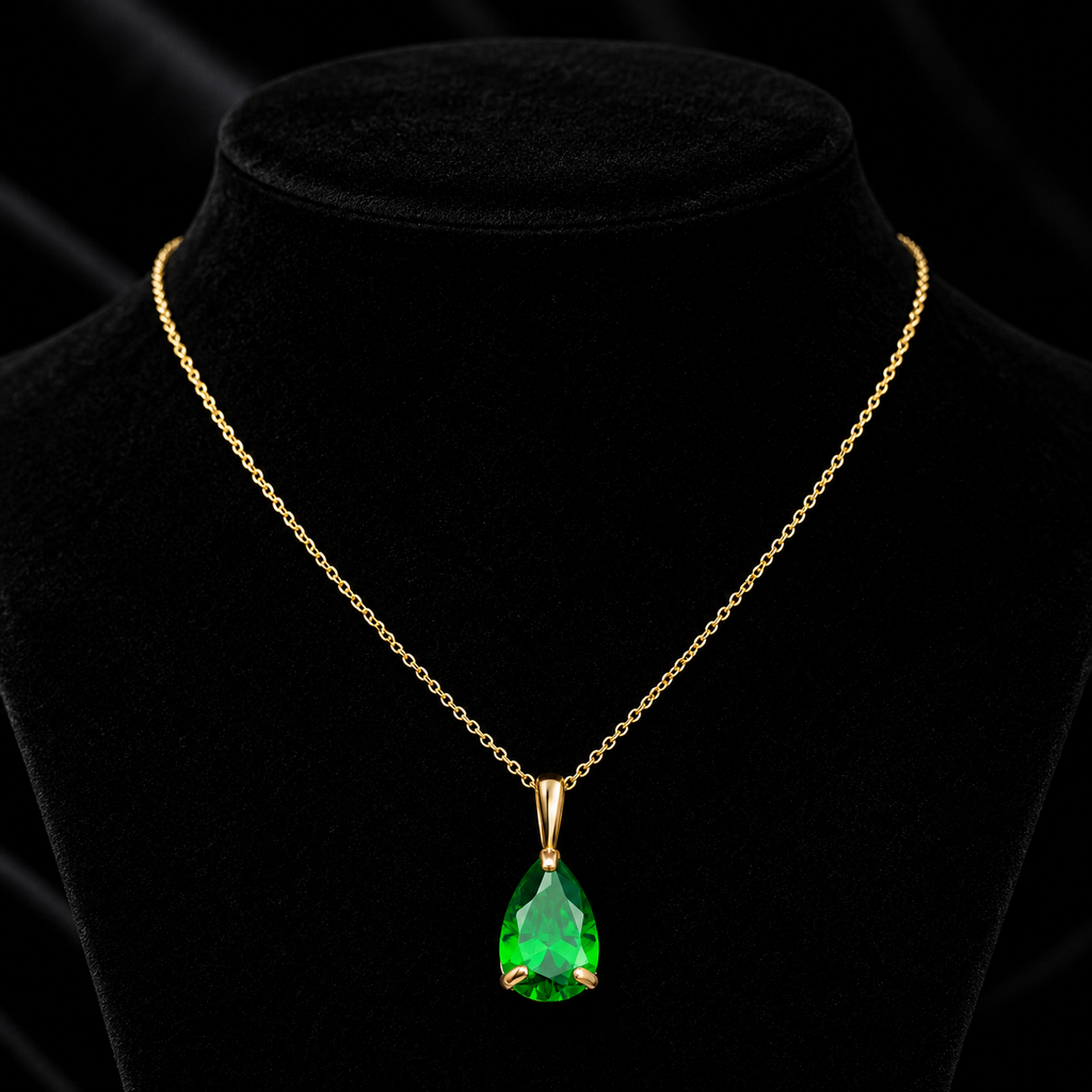 Yellow Gold Emerald Teadrop Pendant Hallmarked British Made All Chain Lengths