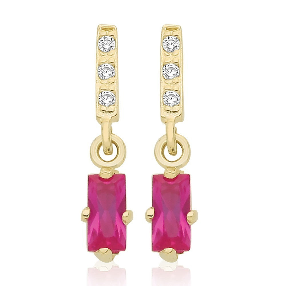 Baguette Natural Ruby Drop Earrings 9ct Yellow Gold 375 Hallmarked Brand New