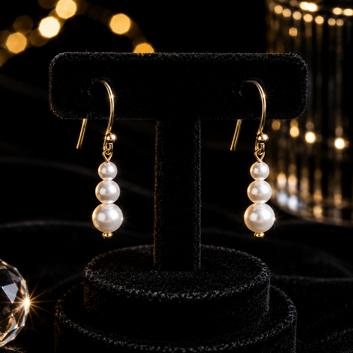 Trio Freshwater Pearl Drop Earrings 9ct Yellow Gold Plated Hallmarked Brand New