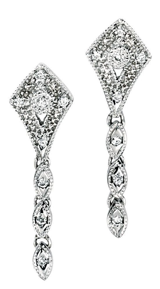 Diamond Vintage Drop Earrings 9ct White Gold 375 Hallmarked British Made