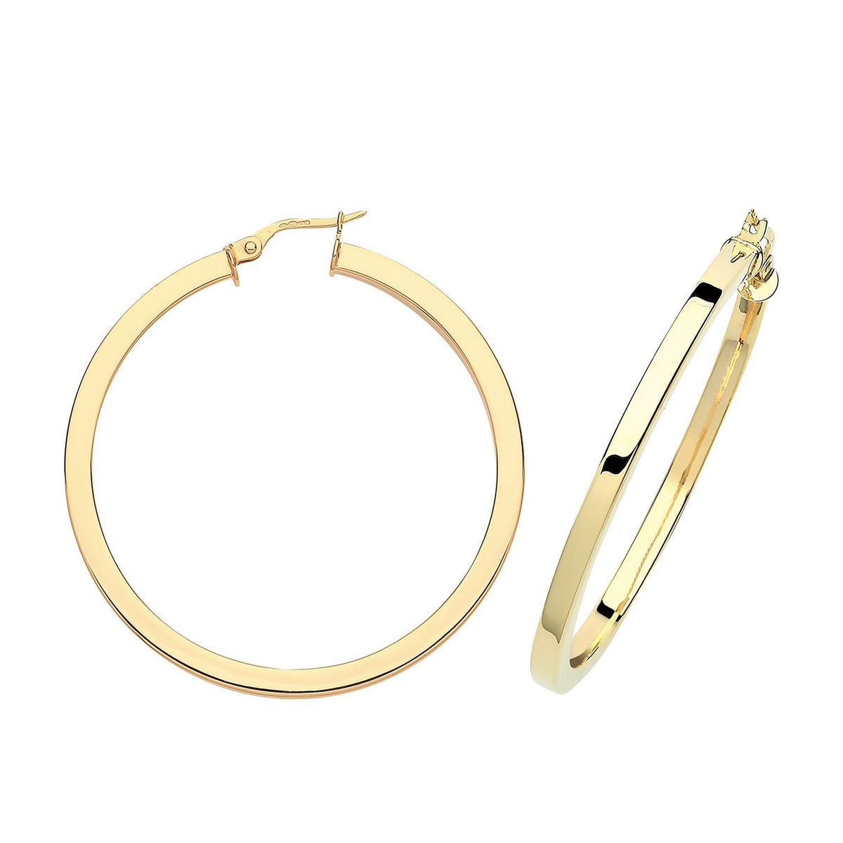 9ct Yellow Gold Hoops SQ Tube 375 Hallmarked 15mm - 40mm Diameter British Made