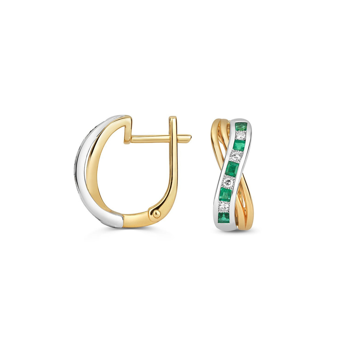 Natural Emerald Diamond Drop Hoop Earrings 9ct Multi Tone Gold 375 Hallmarked