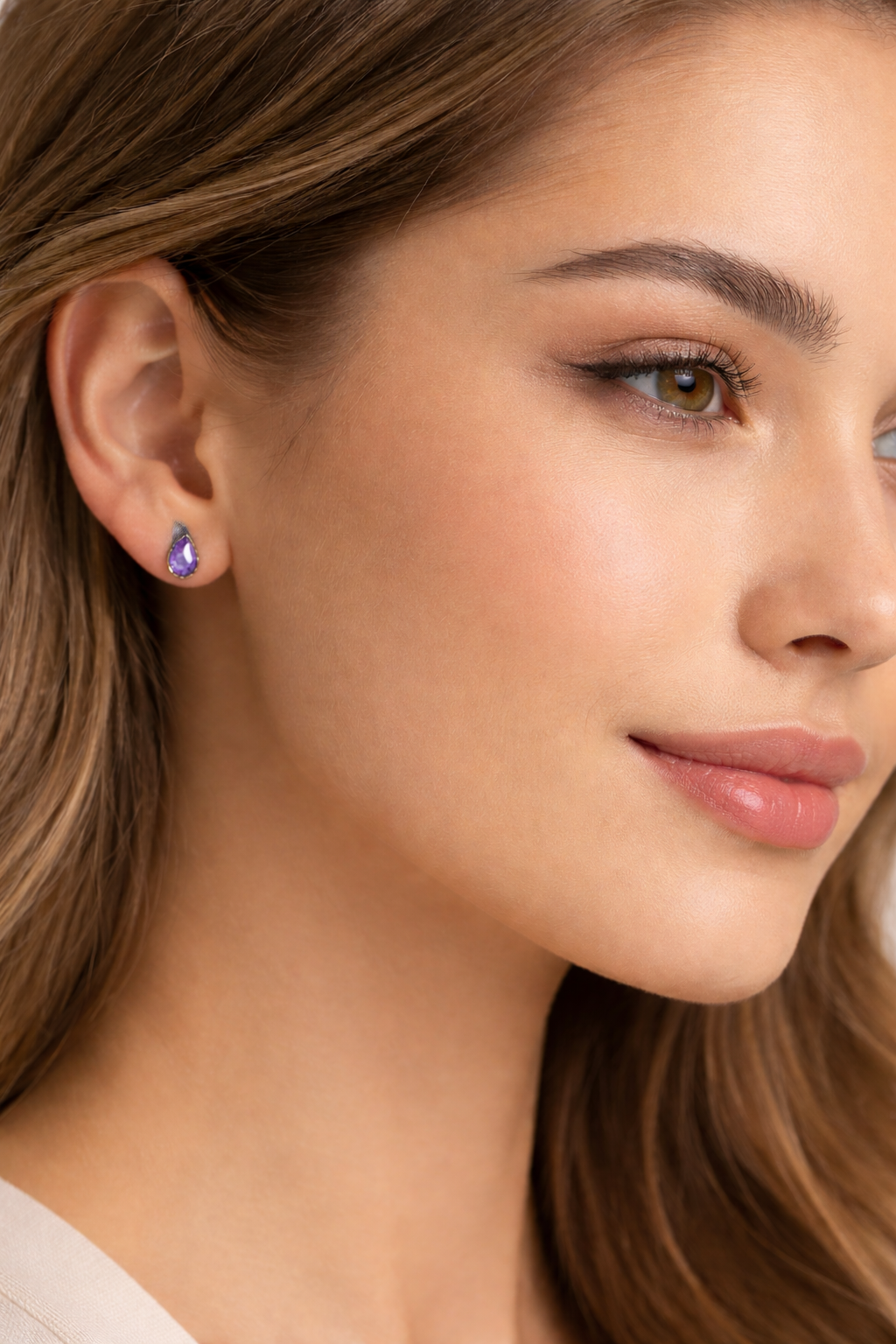 8mm Natural Amethyst Teardrop Earrings Sterling Silver 925 Hallmarked Brand New