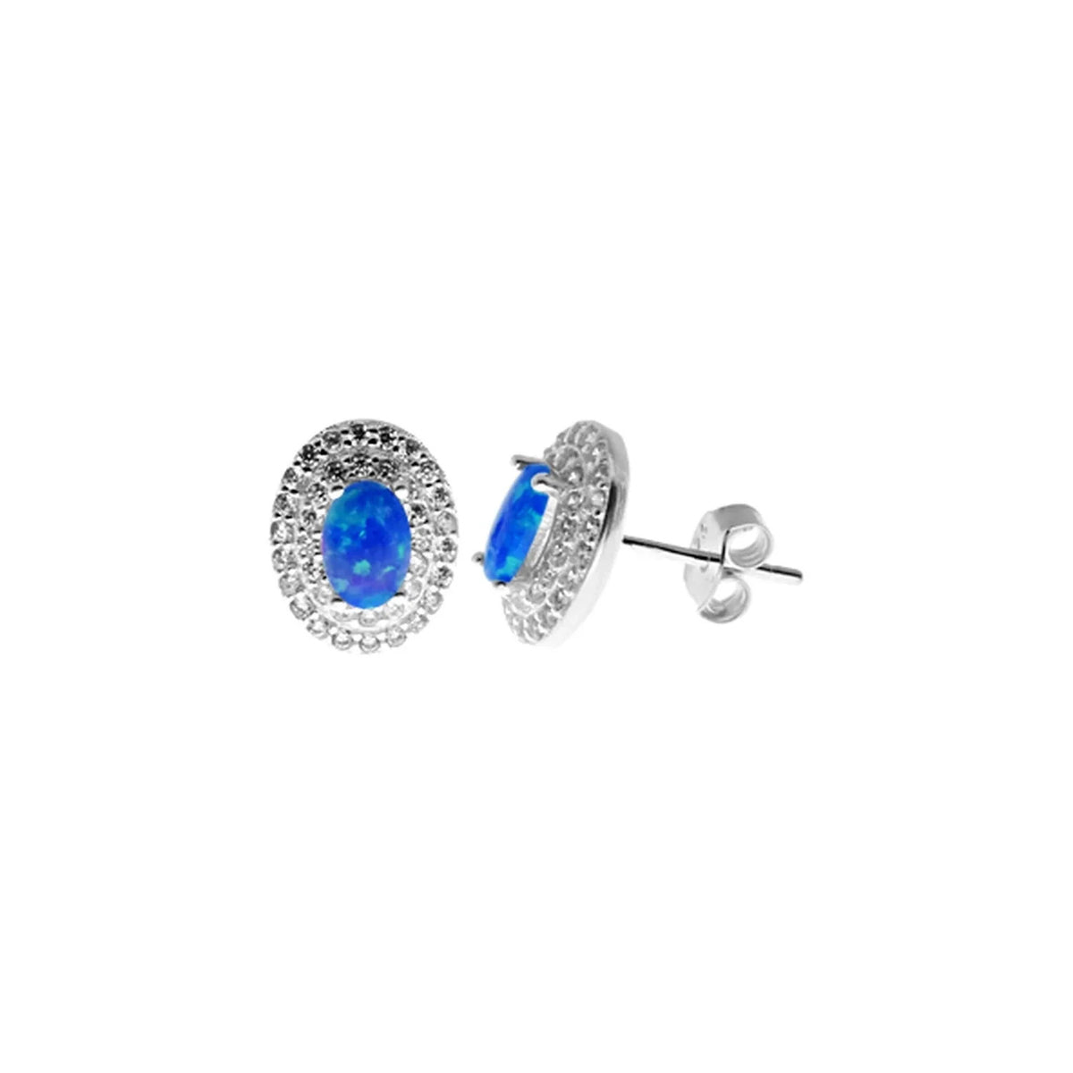 Natural Blue Opal Halo Stud Earrings Sterling Silver 925 Hallmarked Brand New
