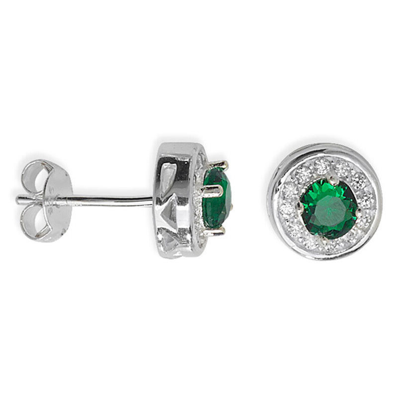 Sterling Silver Emerald Earrings Halo 925 Hallmarked New Boxed British Made 7mm