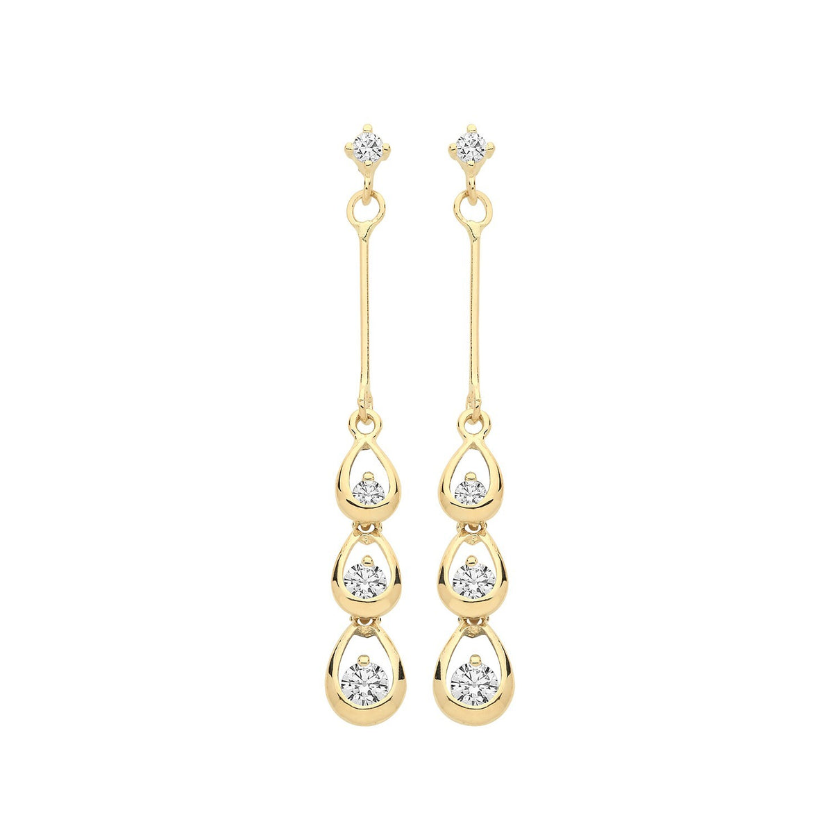 4 Stone Loop Drop Earrings 9ct Yellow Gold 375 Hallmarked Brand New Boxed