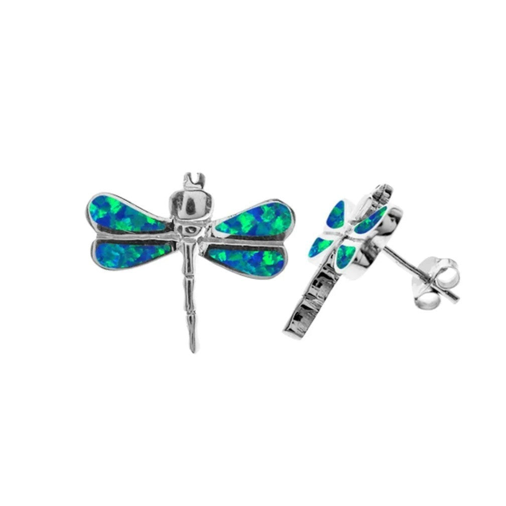 Natural Blue Opal Dragonfly Earrings Sterling Silver 925 Hallmarked Brand New