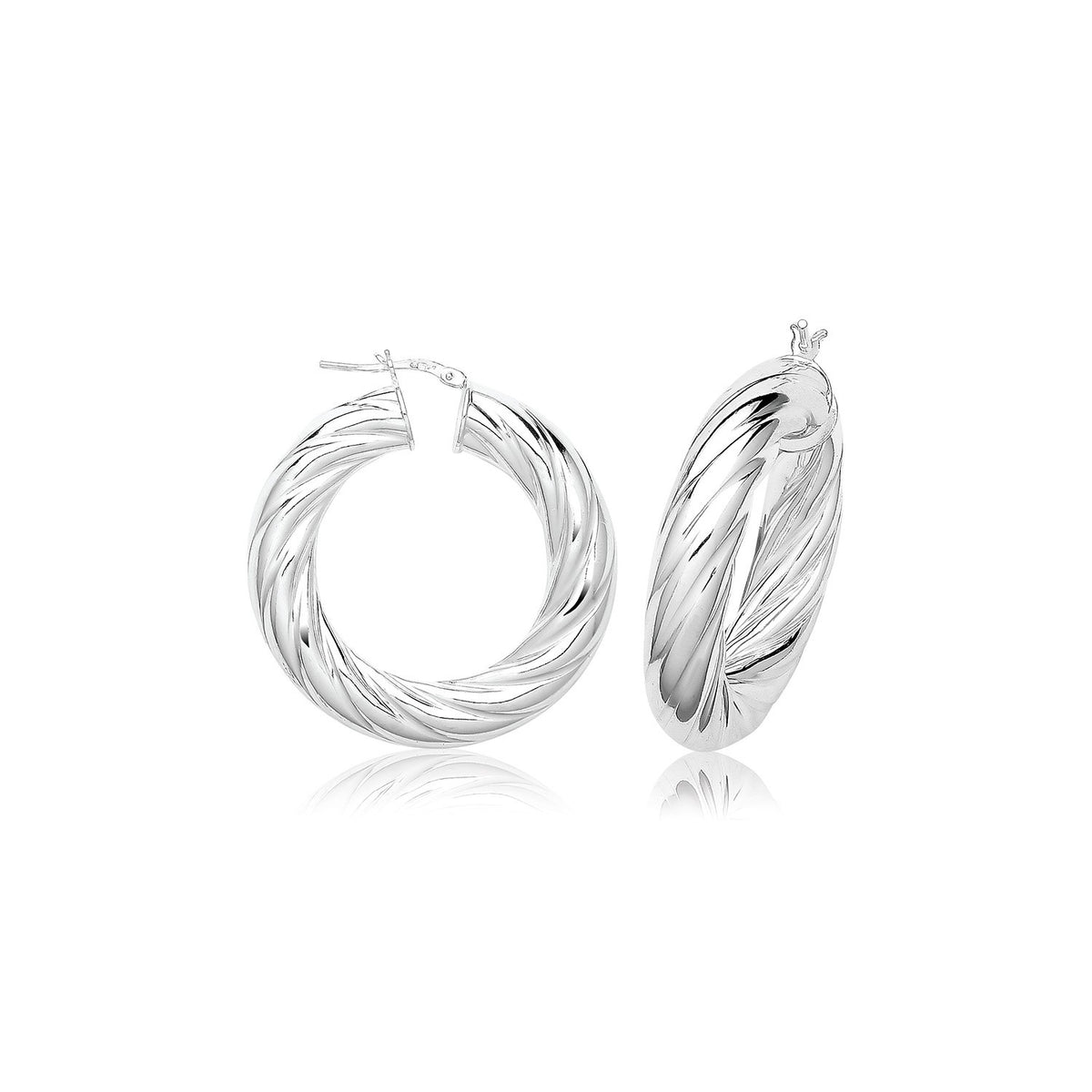 Grooved Chunky Sterling Silver Hoops 925 Hallmarked 15mm - 50mm Diameter
