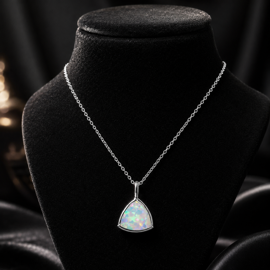 Trillion Cut Opal Necklace Solid Sterling Silver 925 Hallmarked British Made