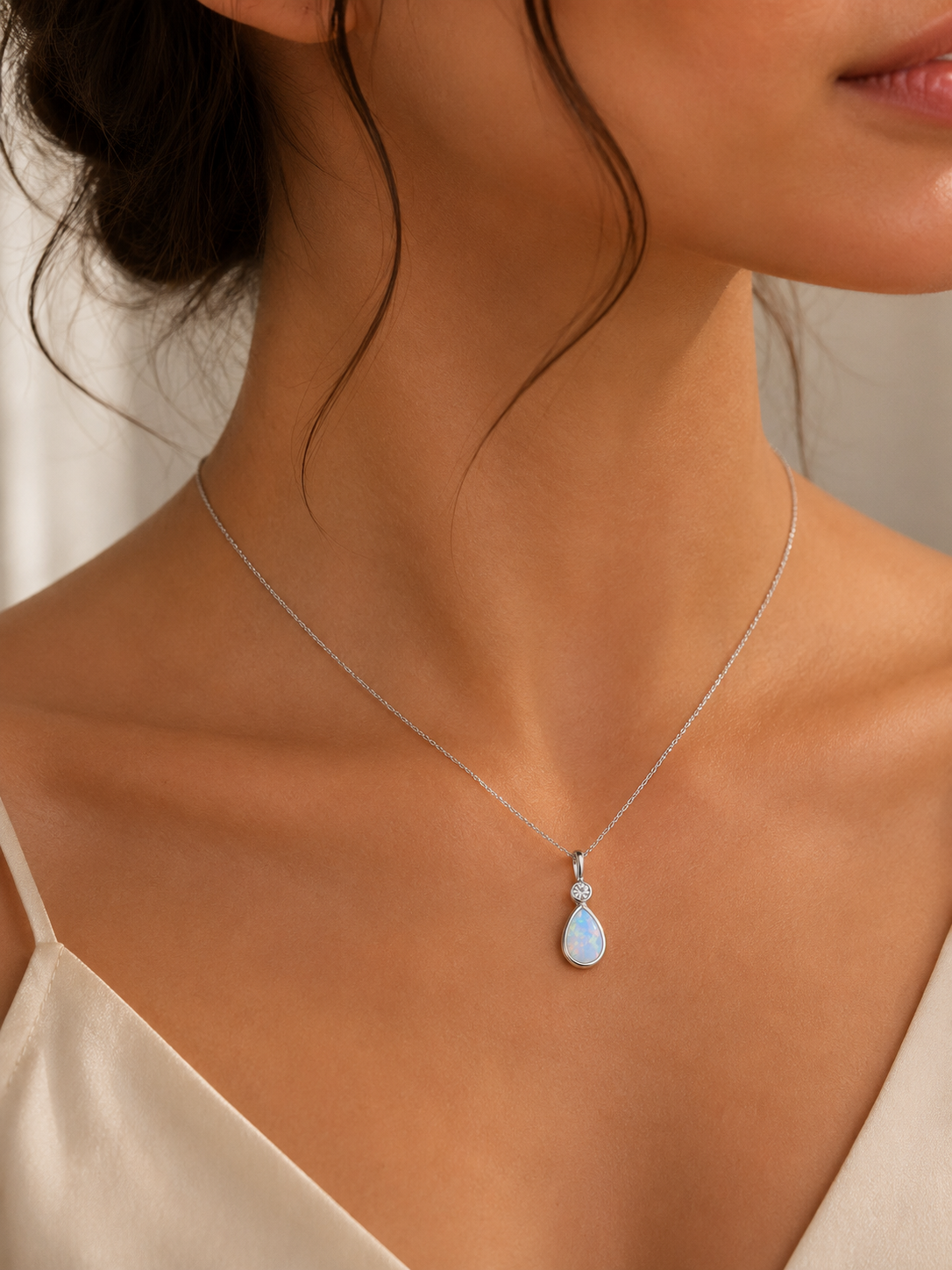 Teardrop Opal Necklace Solid Sterling Silver 925 Hallmarked British Made