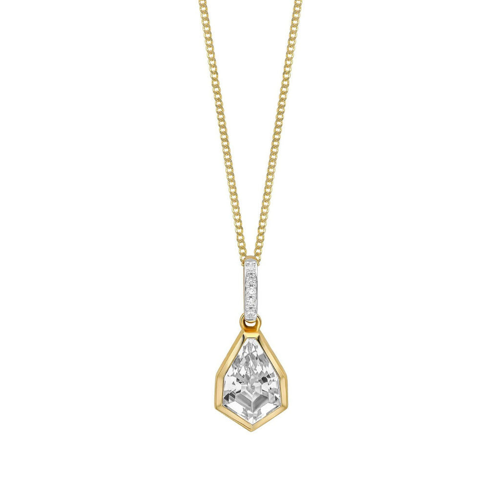 Diamond and Topaz Shield Pendant 9ct Yellow Gold 375 Hallmarked British Made