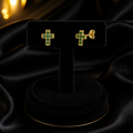 Emerald Cross Stud Earrings Yellow Gold Natural Stone 375 Hallmark New Boxed