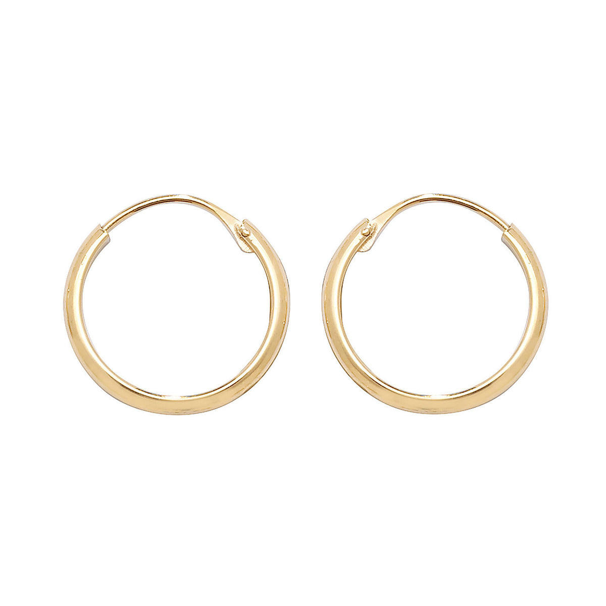 9ct Yellow Gold Sleeper Hoop Earrings 375 Hallmarked 12mm - 14mm Diameter