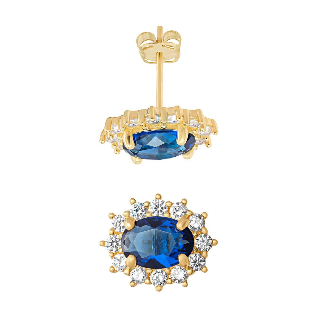 Yellow Gold Sapphire Cluster Earrings 375 Hallmarked 9 Carat New Boxed