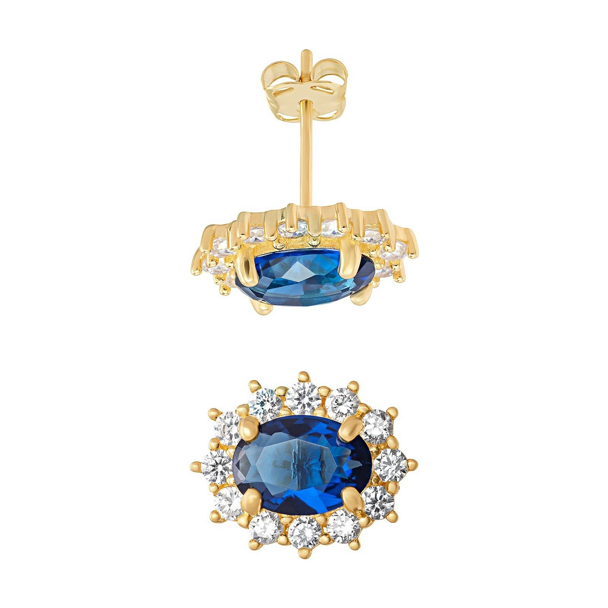 Yellow Gold Sapphire Cluster Earrings 375 Hallmarked 9 Carat New Boxed
