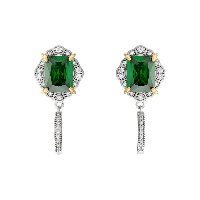 Vintage Emerald Drop Earrings Sterling Silver 925 Hallmarked British Made