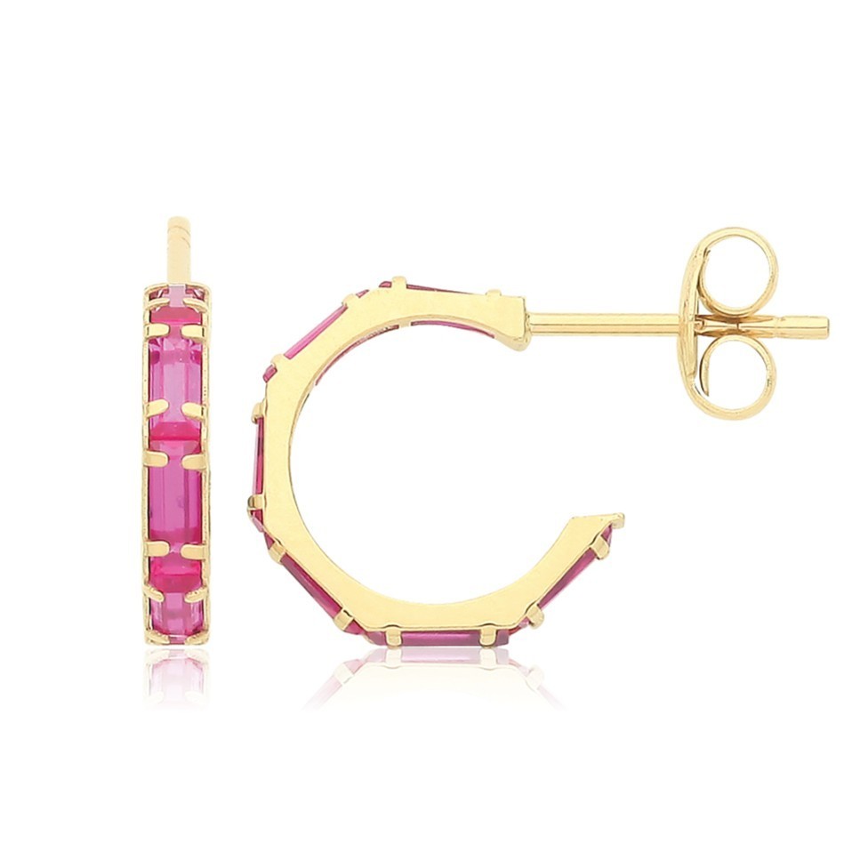 Natural Baguette Ruby Hoop Earrings 9ct Yellow Gold 375 Hallmarked Brand New