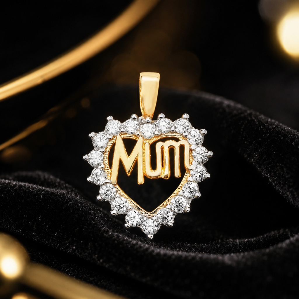 Halo Mum Heart 9ct Yellow Gold Pendant 375 Hallmarked All Chain Lengths