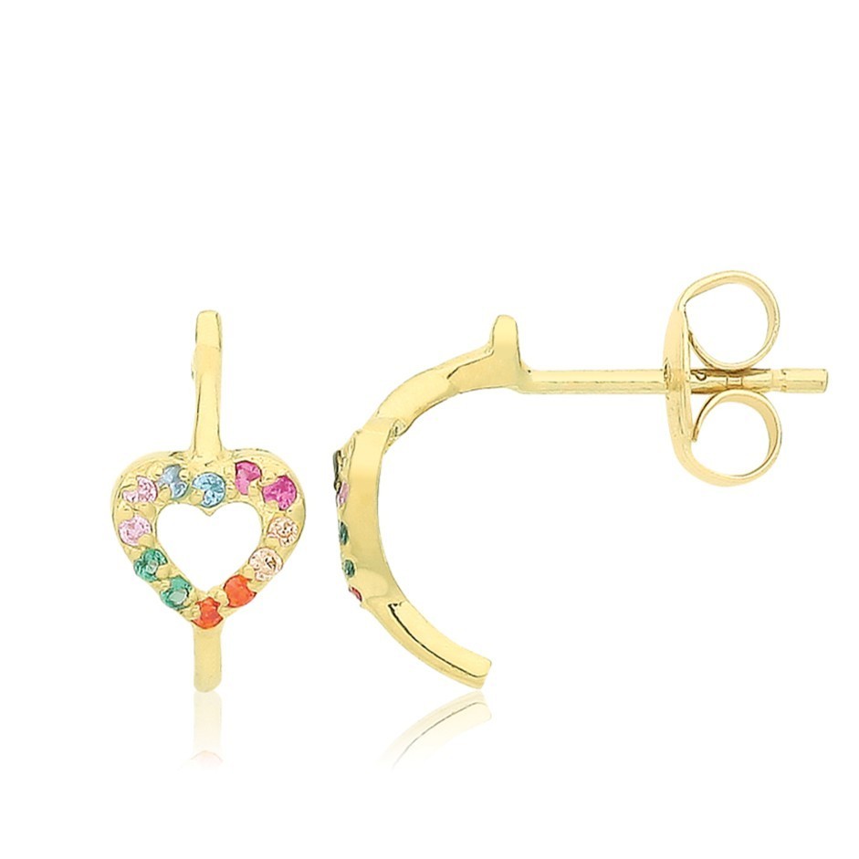 Multi Gemstone Heart Hoop Earrings 9ct Yellow Gold 375 Hallmarked Brand New