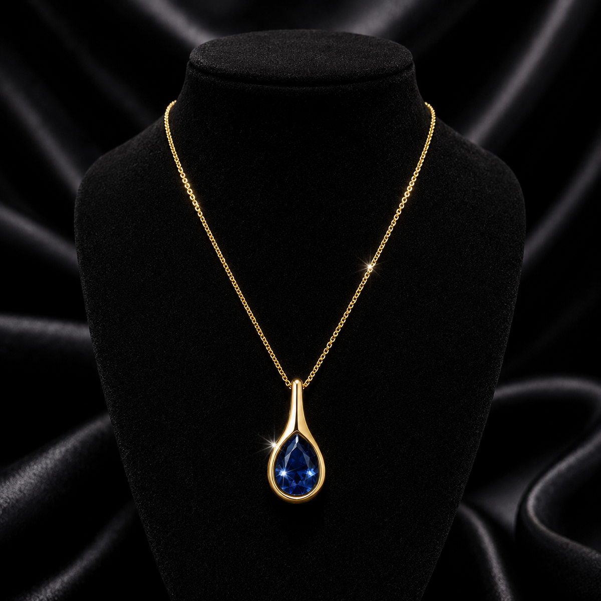 Flush Teardrop Sapphire Pendant 9ct Yellow Gold 375 Hallmarked British Made