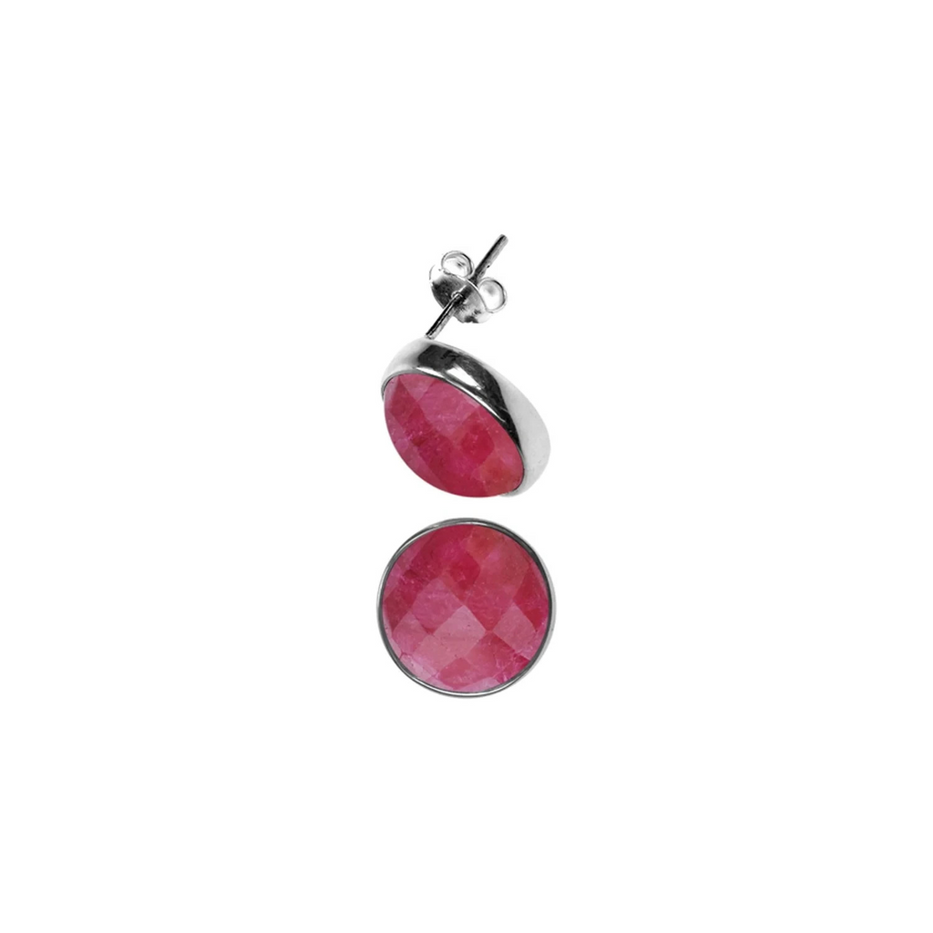 13mm Natural Flush Ruby Stud Earrings Sterling Silver 925 Hallmarked Brand New