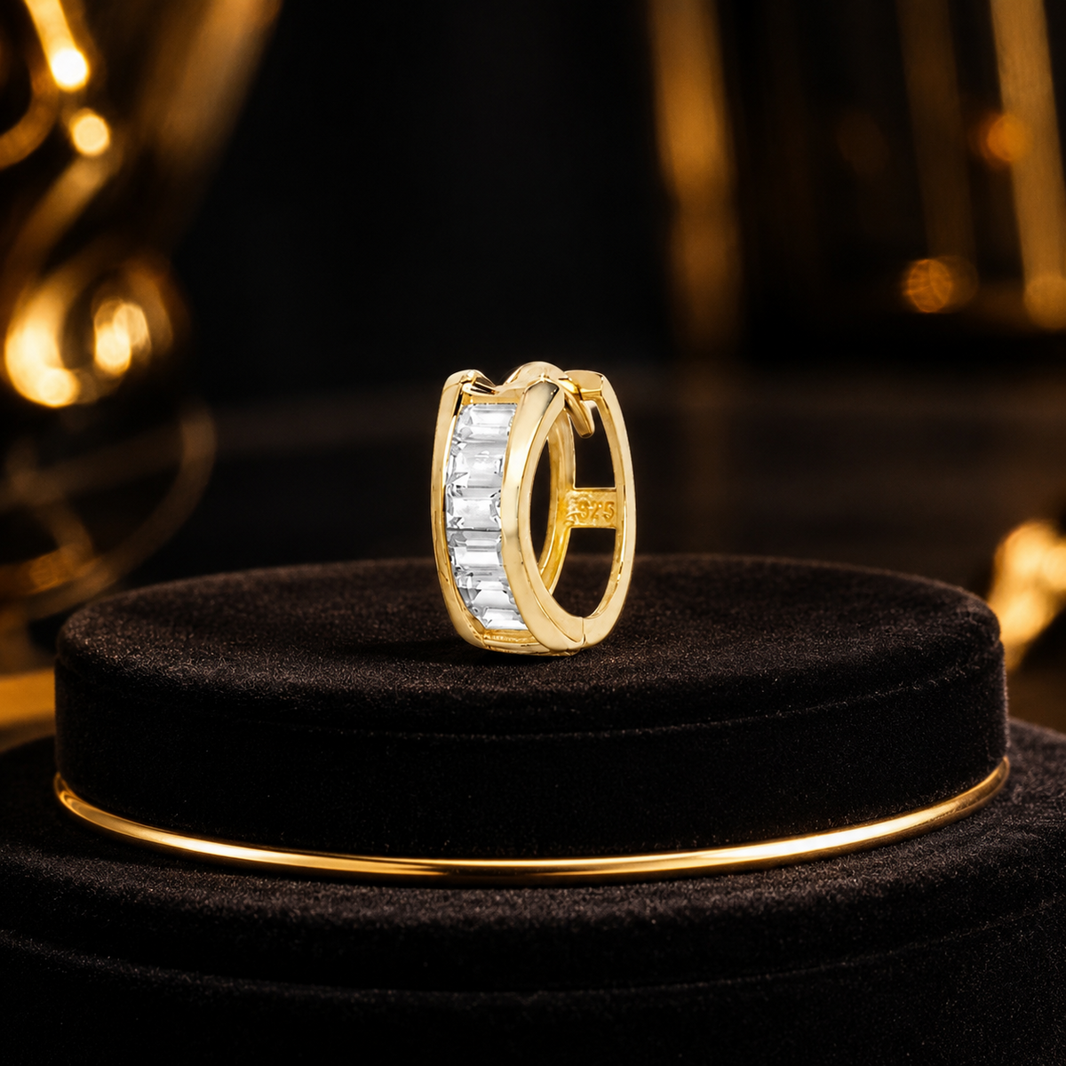 Mens 6 Stone Huggie Hoop Earring 9ct Yellow Gold 375 Hallmarked Brand New Boxed