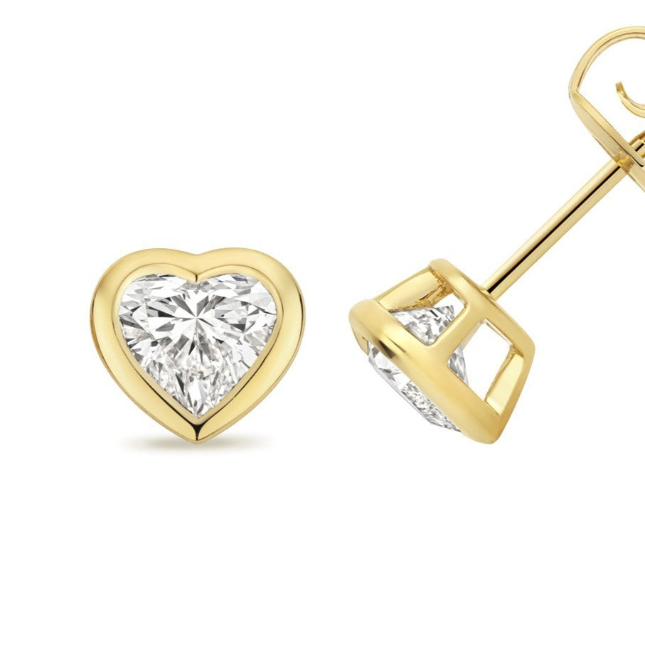 1 Lab Grown Diamond Heart Stud Earrings 18ct Yellow Gold Hallmarked British Made