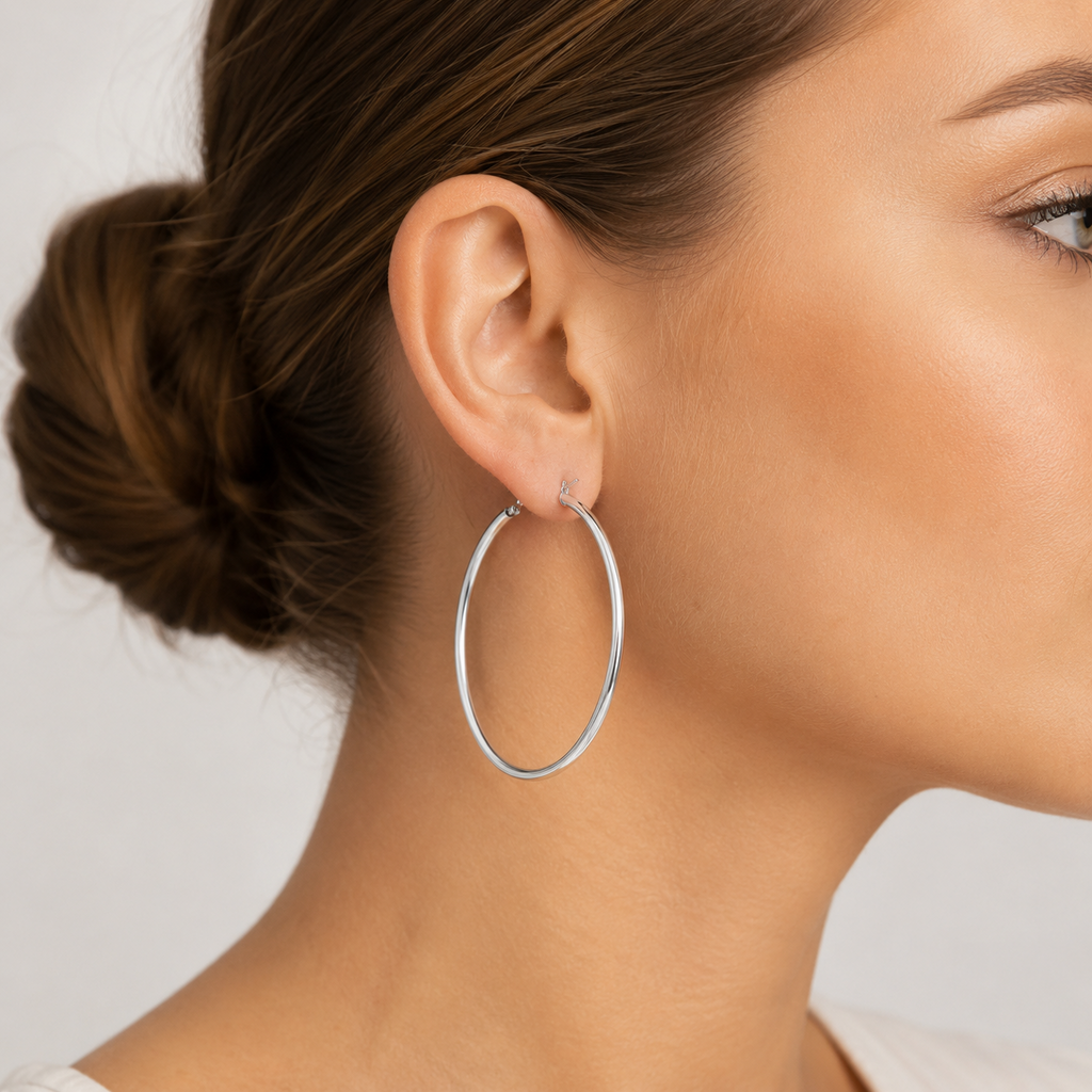 Plain Sterling Silver Hoop Earrings 925 Hallmarked 25mm - 60mm Diameter