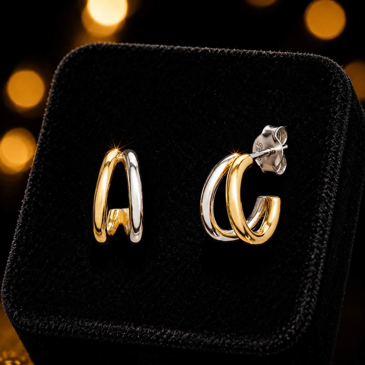Double Hoop Earrings 9ct Mixed Gold Plated Hallmarked British Made Brand New