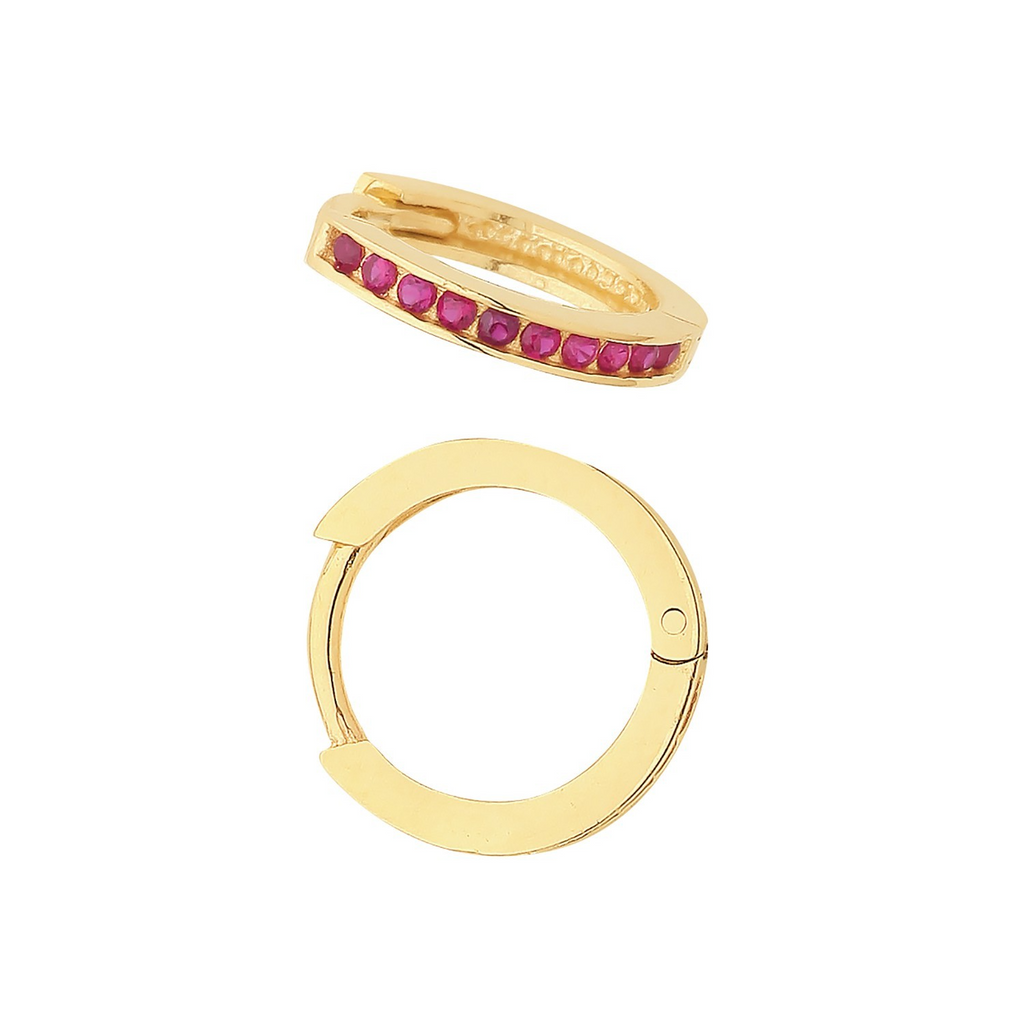 9ct Yellow Gold Ruby Hoop Earrings British Made 375 Hallmark Brand New Boxed