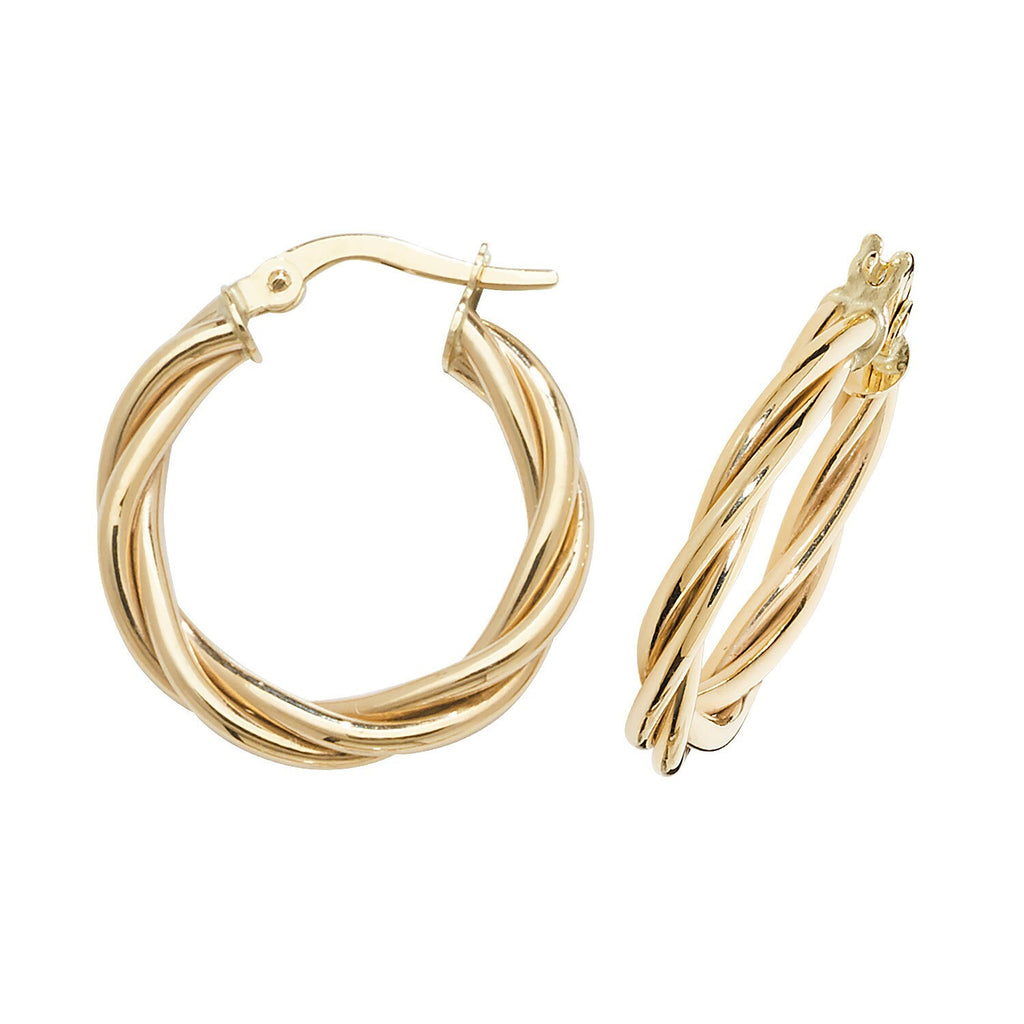 9ct Yellow Gold Twist Hoop Earrings 375 Hallmarked 10mm - 30mm Diameter