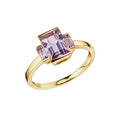 Baguette Trilogy Rose De France Ring 9ct Yellow Gold Sizes L - Q British Made
