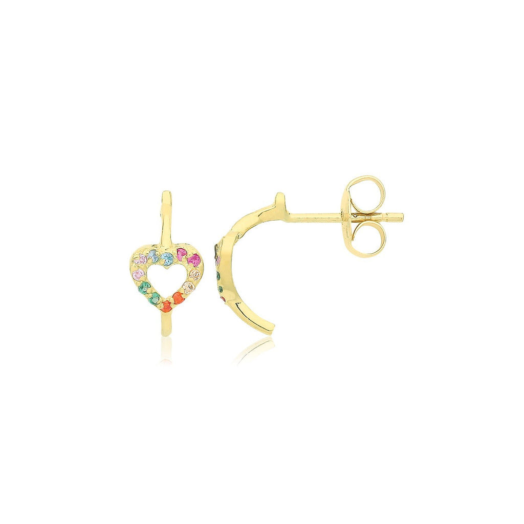 Multi Gemstone Heart Hoop Earrings 9ct Yellow Gold 375 Hallmarked Brand New